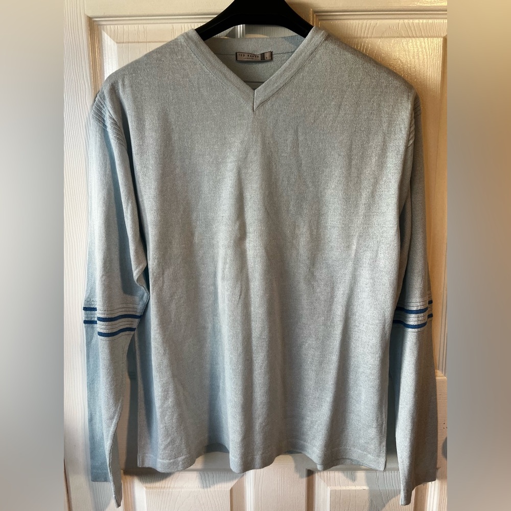 Ted Baker Size 6 XXL linen blend light Blue Knit Sweater